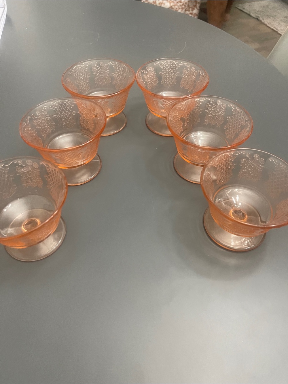 Vtg Pink Depression Glass Sherbet Cups Normandie Bouquet Lattice Set of 6